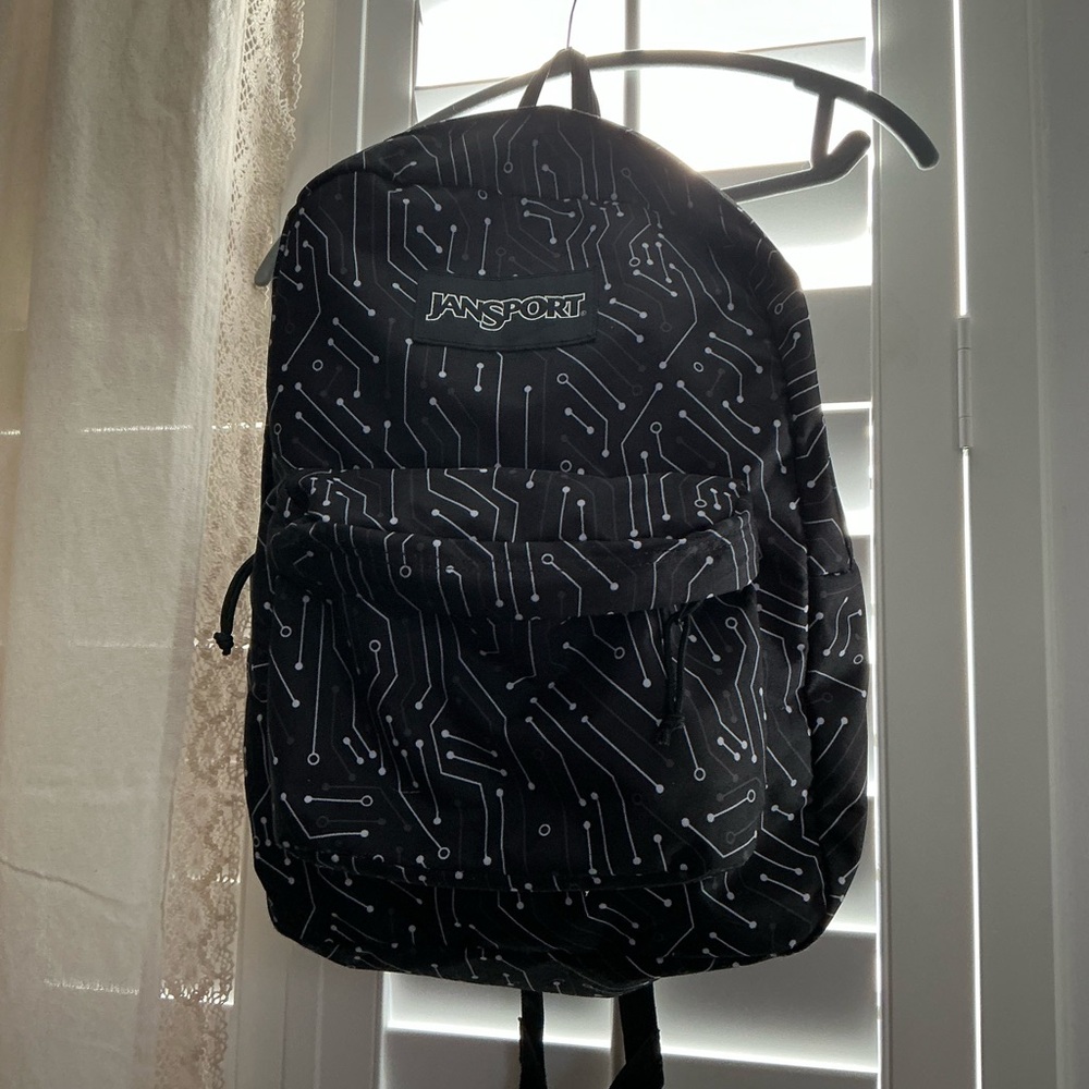 Jansport Black Backpack with White Circuit Print lightweight